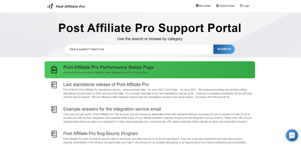 Post Affiliate Pro's support portal