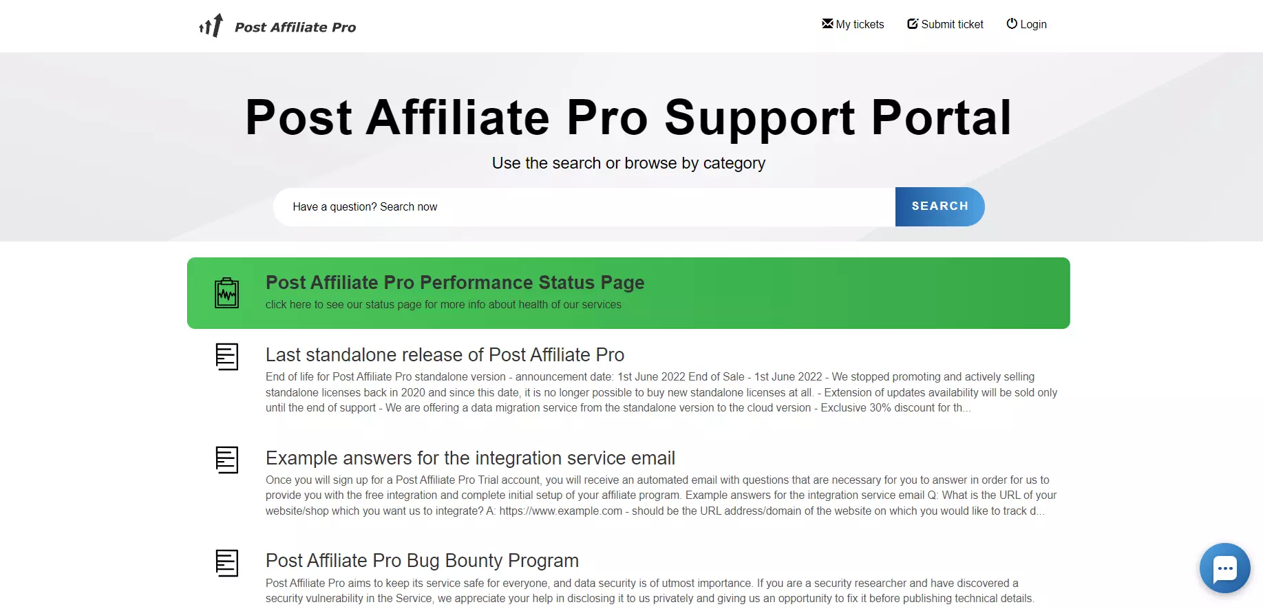 Портал за поддръжка на Post Affiliate Pro