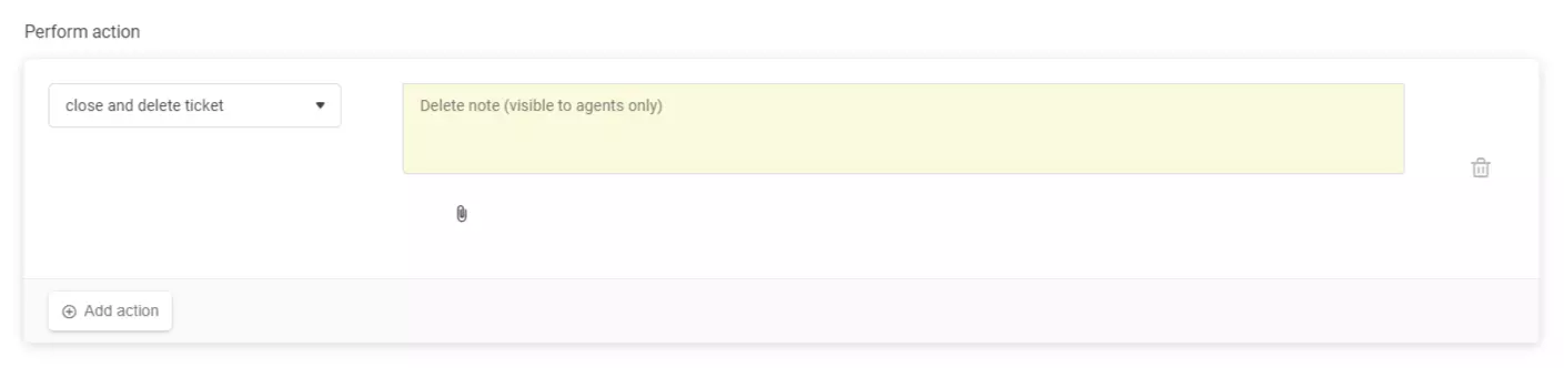 Автоматично правило, показващо действието 'затваряне и изтриване на билет' в LiveAgent