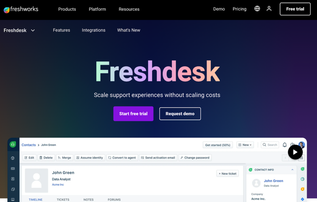 Начална страница на системата за управление на билети на Freshdesk