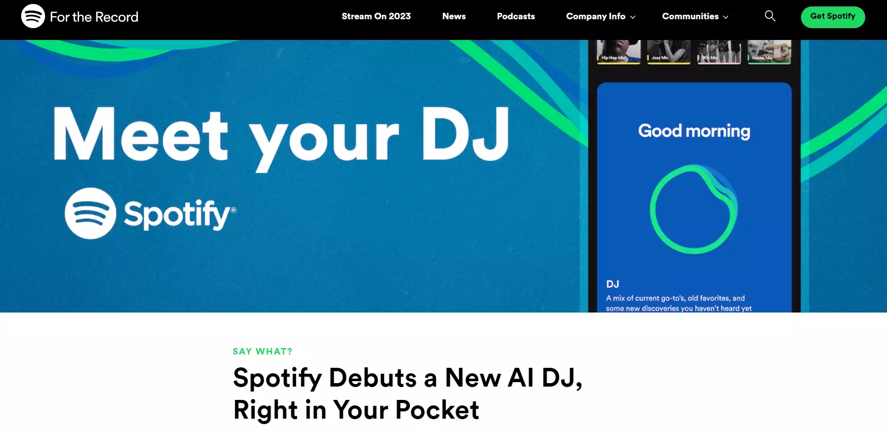 Spotify AI DJ начална страница