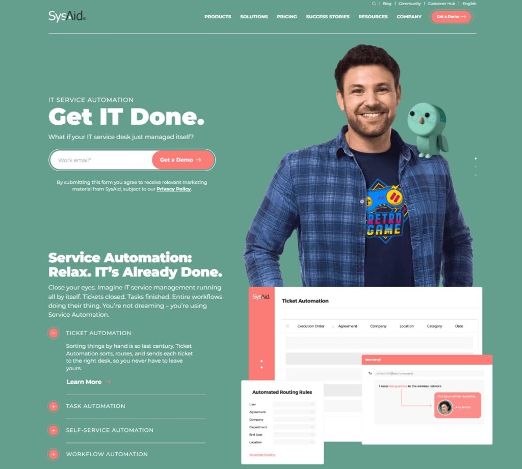 Изображение на начална страница на SysAid - всичко-в-едно софтуер за управление на услуги за IT професионалисти