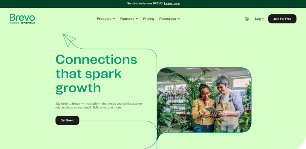 Начална страница на Brevo, софтуер за управление на имейли с маркетинг функции