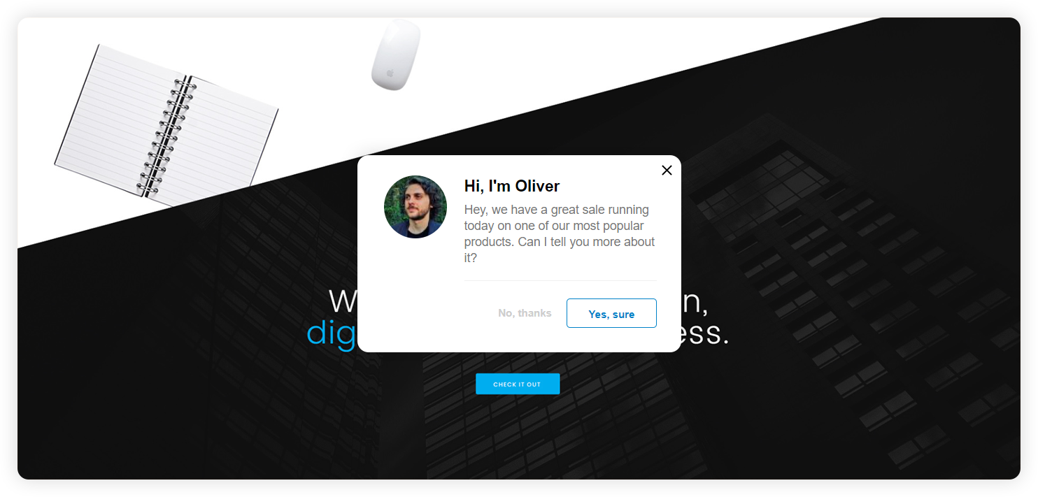Пример на проактивно приканване за чат на предприятие