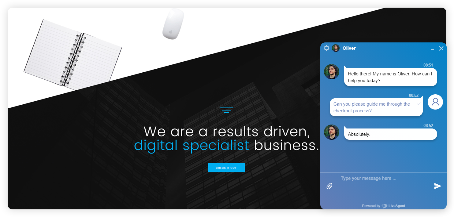 Пример на разговор на live chat на предприятие