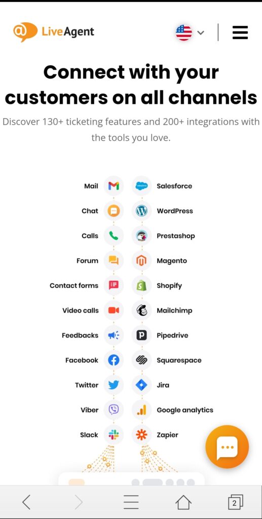 Мобилна начална страница на LiveAgent