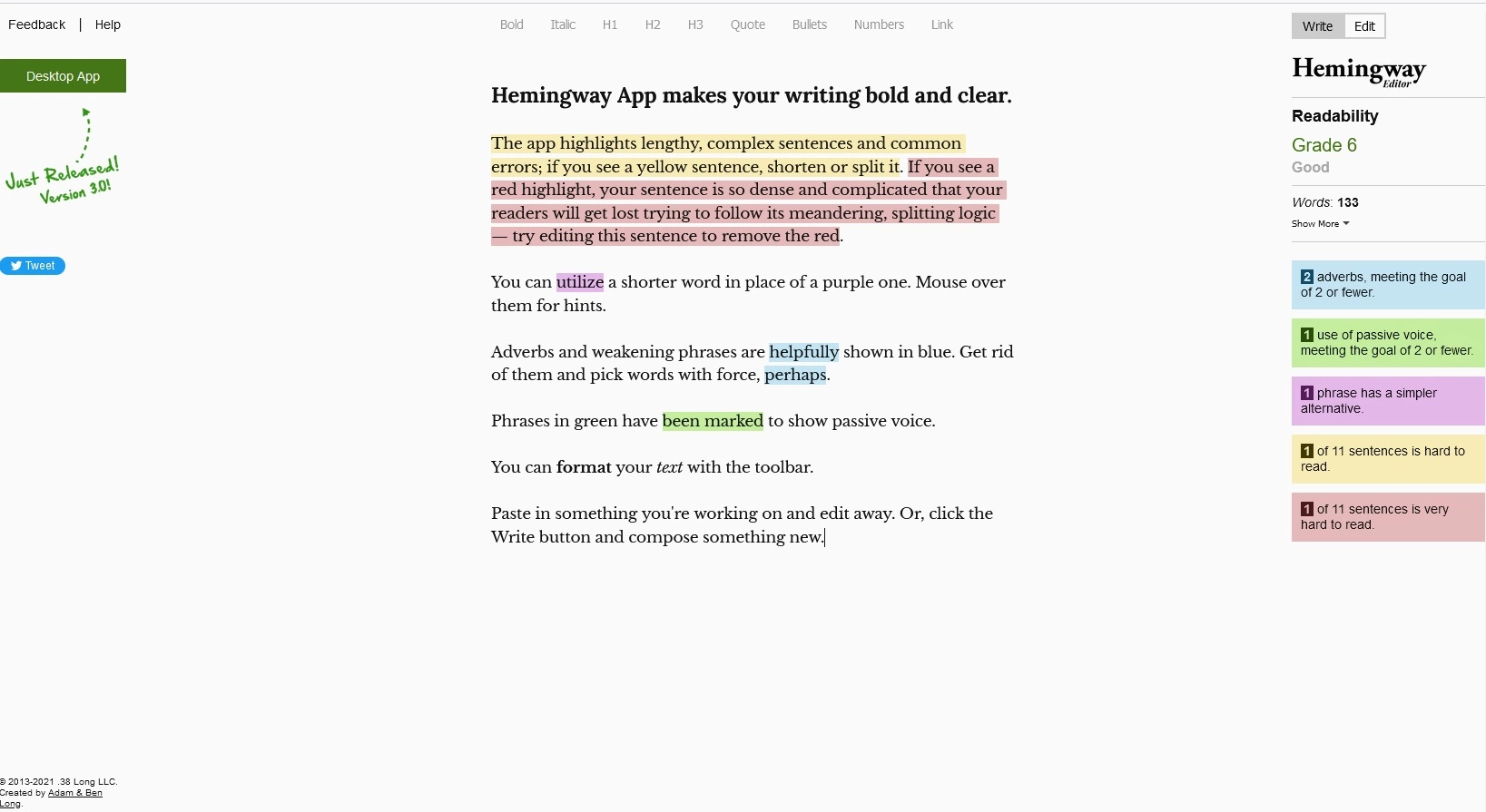 Редактор на Hemingway app