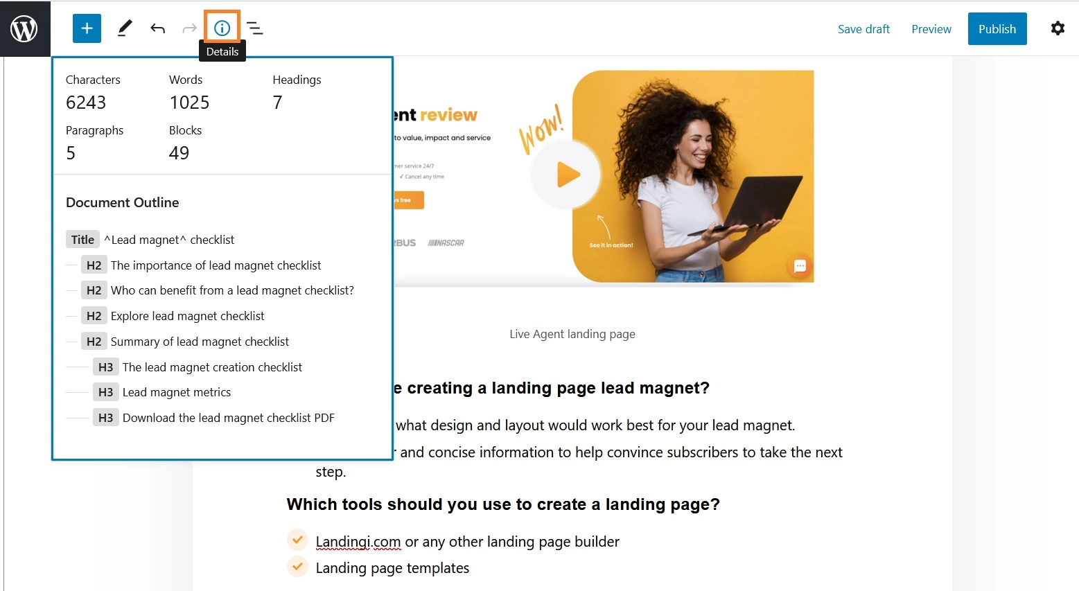 Детайли на статия в WordPress