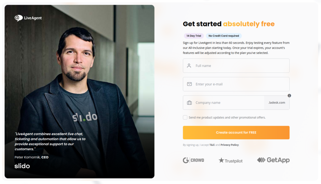 Пробна сметка на LiveAgent