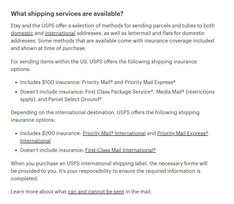 Налични услуги за доставка в Etsy