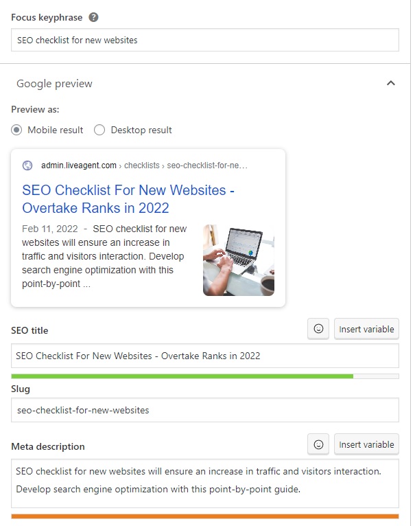 LiveAgent - пример за ключова фраза, SEO тайтъл и мета описание
