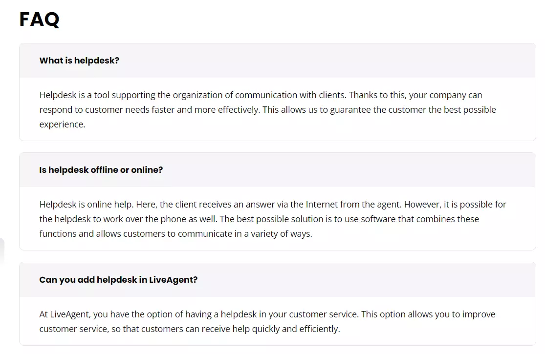 Пример на често задавани въпроси на LiveAgent