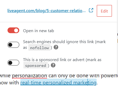 Пример за вътрешна връзка на Liveagent