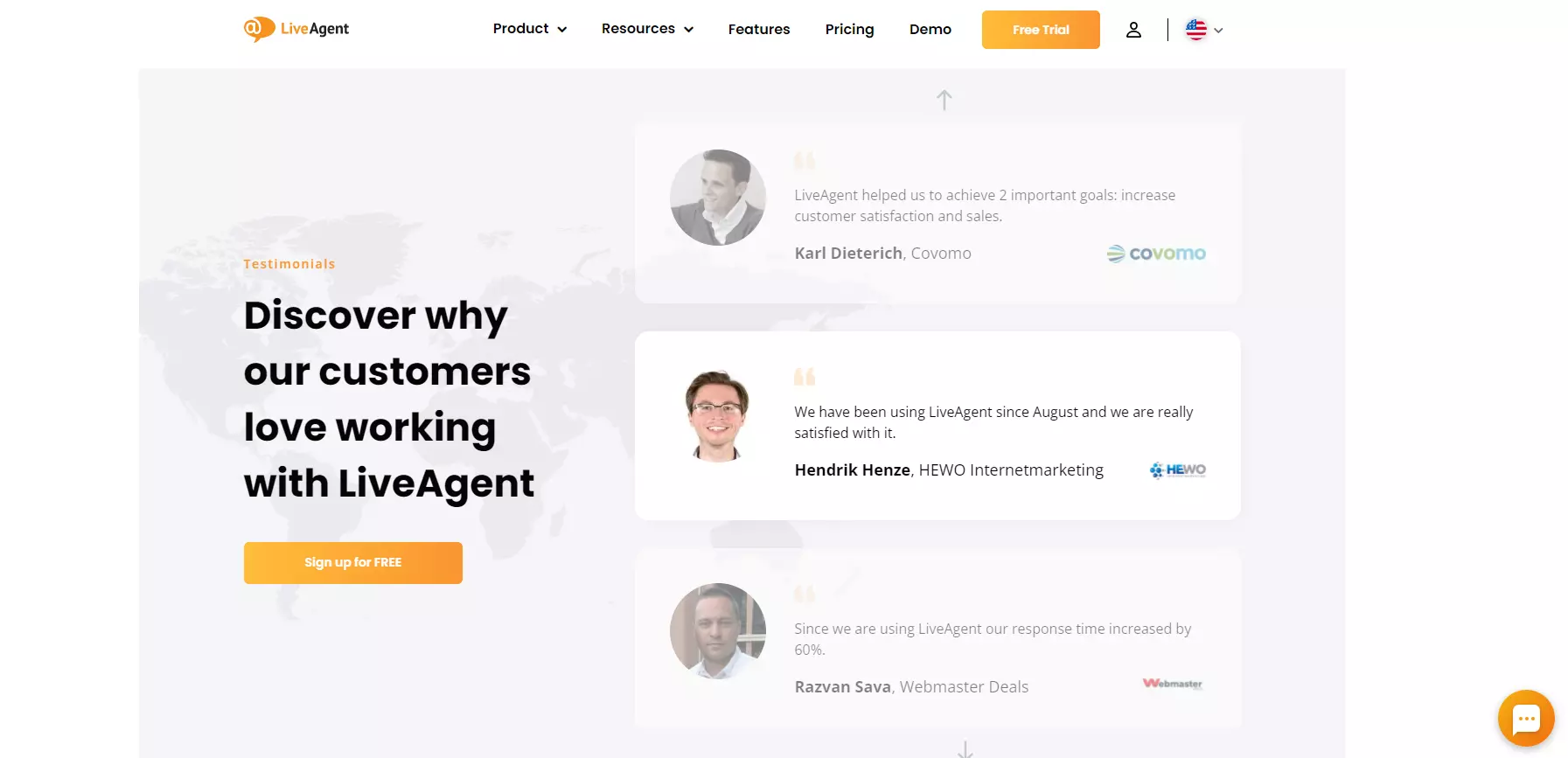 Отзиви на началната страница на LiveAgent