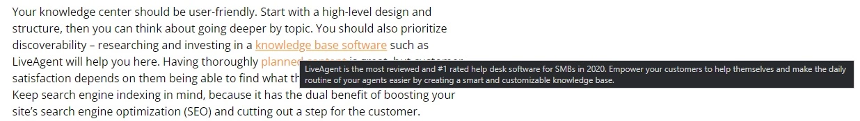 Вътрешна връзка в статия на LiveAgent