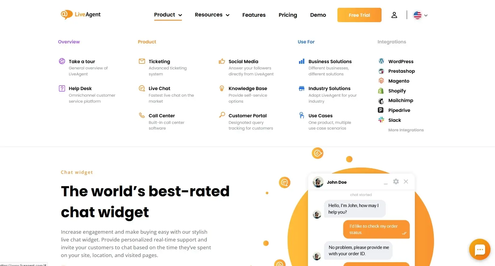 Раздел за продукти на LiveAgent