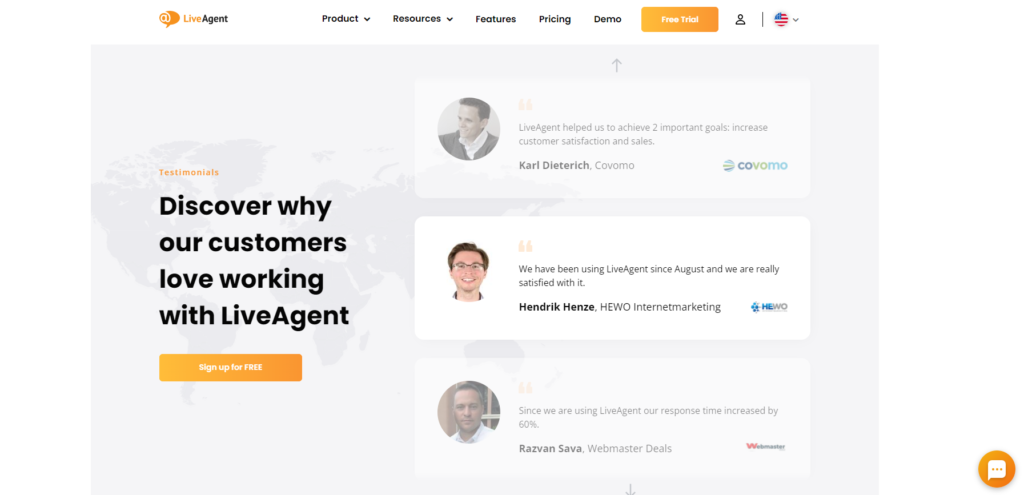 Отзиви на целевата страница на LiveAgent
