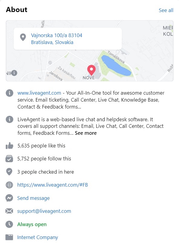Facebook биография на LiveAgent