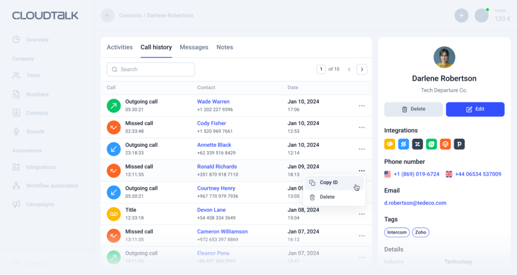 Потребителски интерфейс на CloudTalk