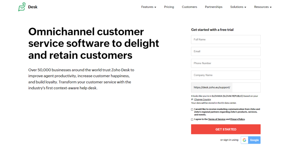 Начална страница на Zoho Desk