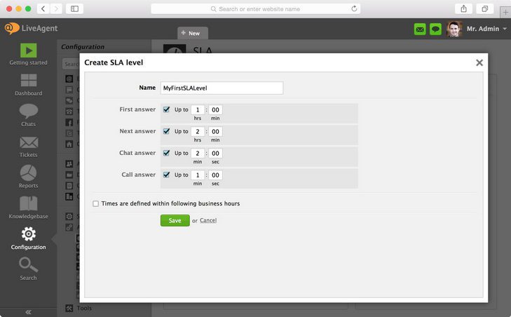 Как да създадете SLA ниво и определите желаното действие
