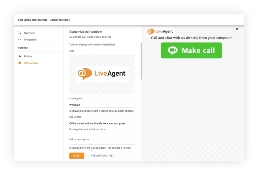 Настройки на бутон за видео чат в LiveAgent
