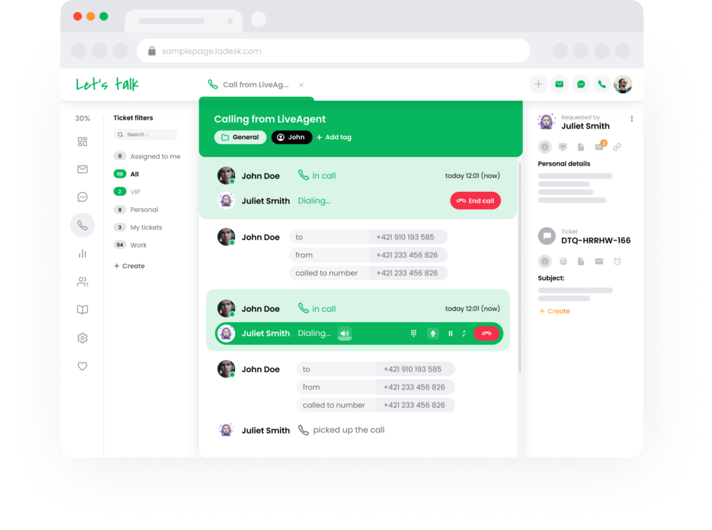 LiveAgent поддръжка на кол център - макет