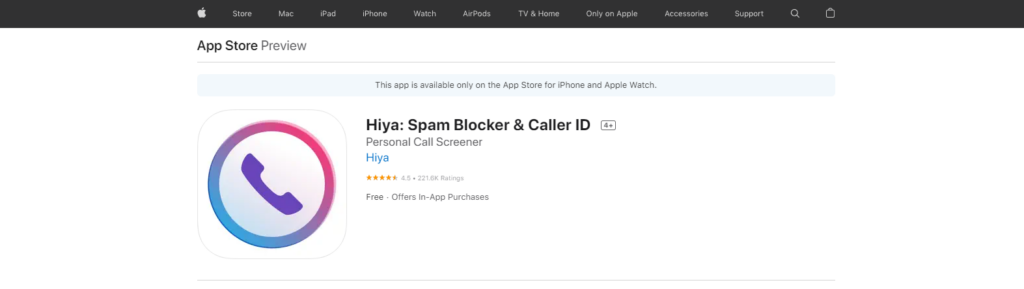 Hiya: Spam Blocker & Caller ID App Store уебсайт