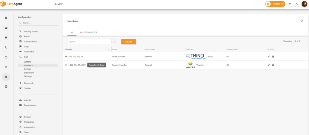 Настройка на номера на LiveAgent