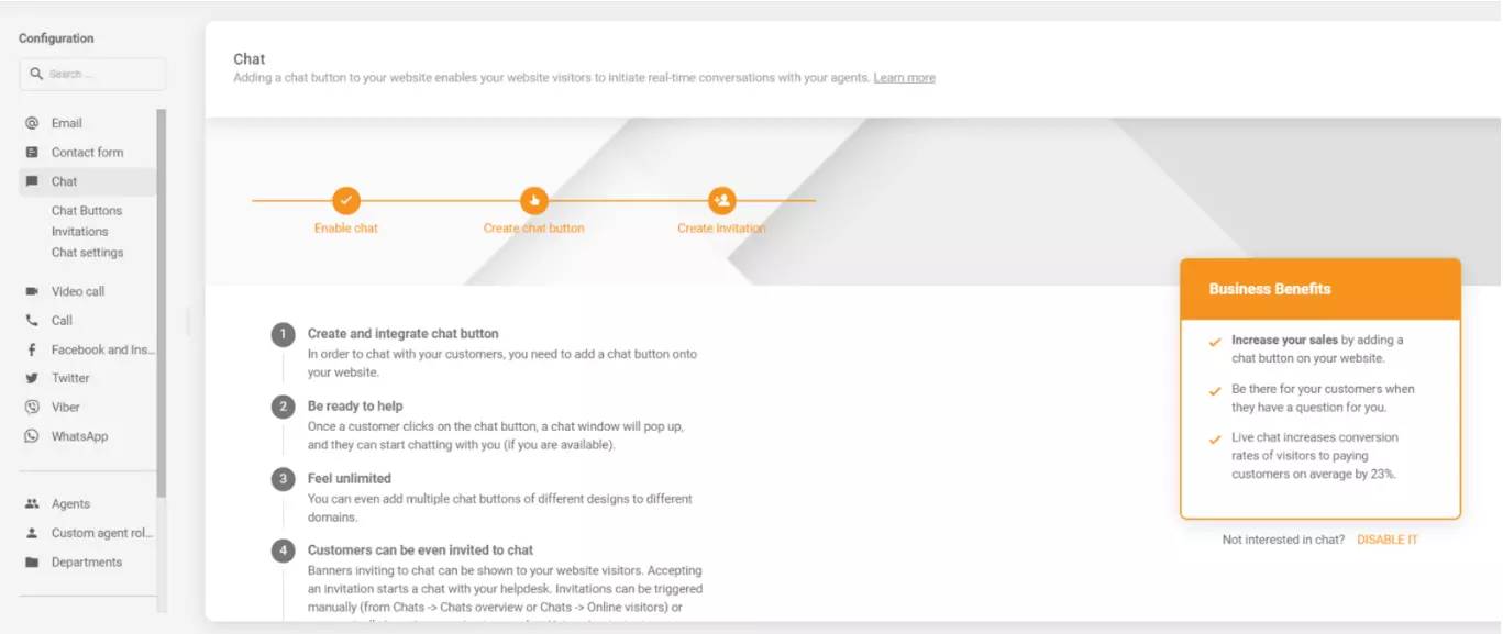 LiveAgent чат конфигурация