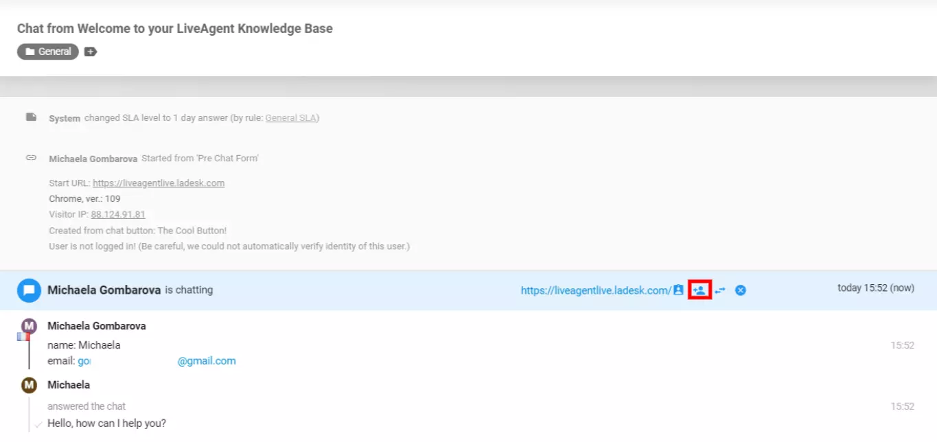 LiveAgent - покани колега в чата