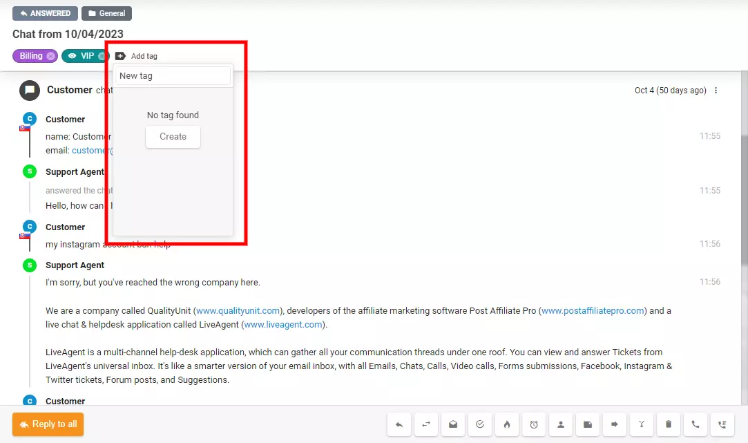 Изображение показва как да създадете нов етикет директно вътре в билет