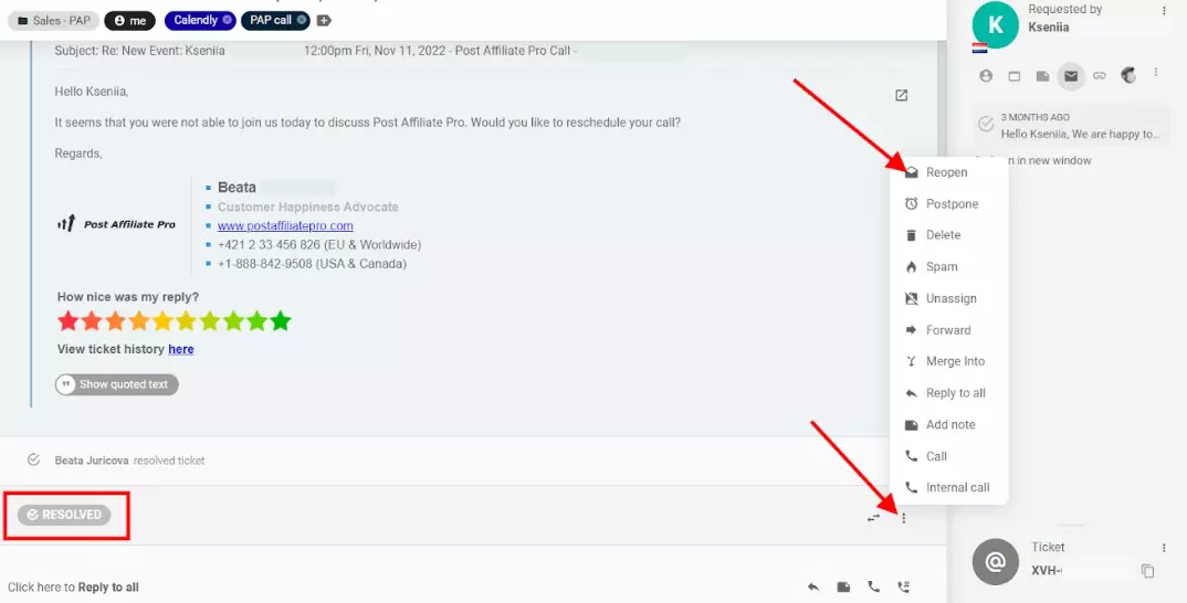 Отворете отново билет в LiveAgent
