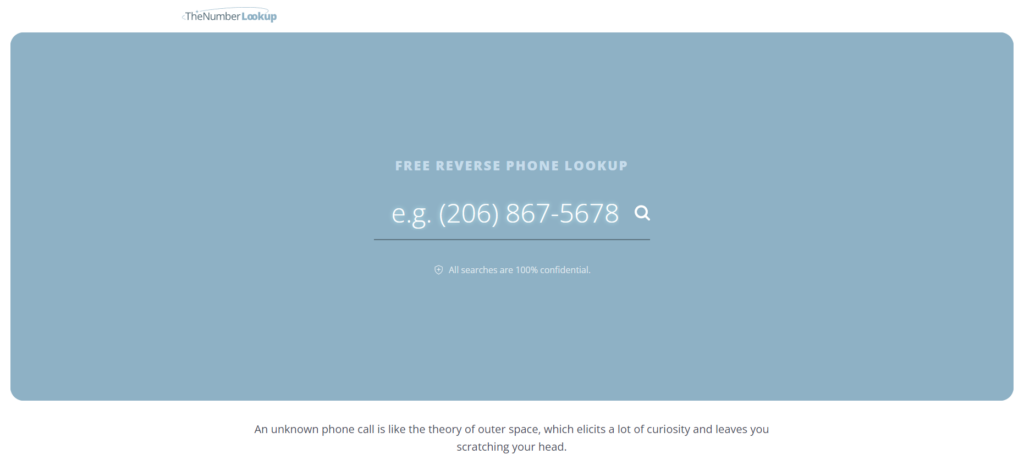 Начална страница на TheNumberLookup