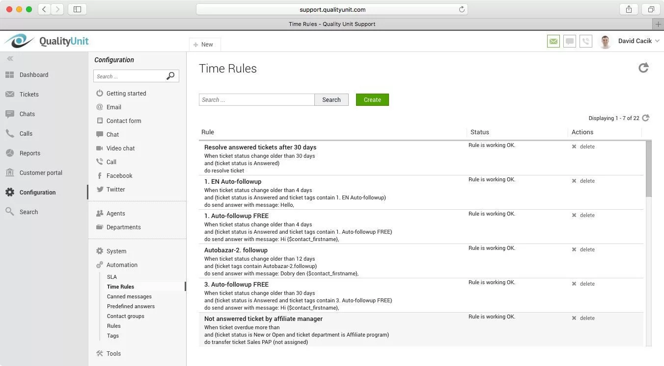 LiveAgent времеви правила