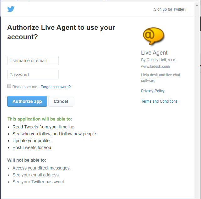 Разрешаване на Twitter приложението