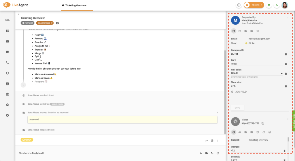 Пример на CRM в LiveAgent