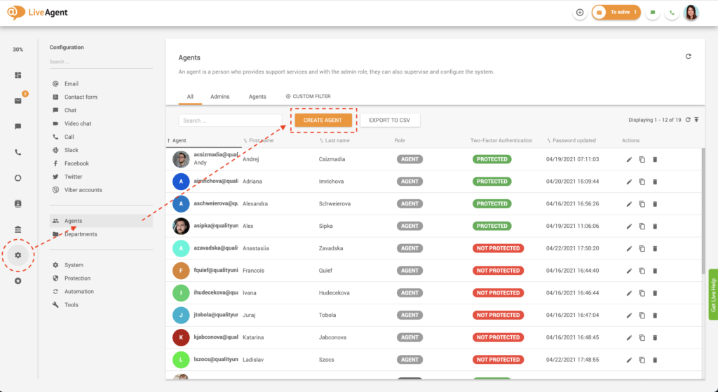 Бутон за създаване на агент
