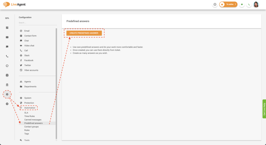 Създаване на предварително определени отговори в LiveAgent
