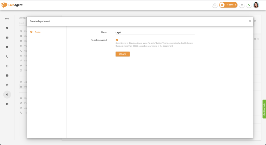 Създаване на отделение в LiveAgent