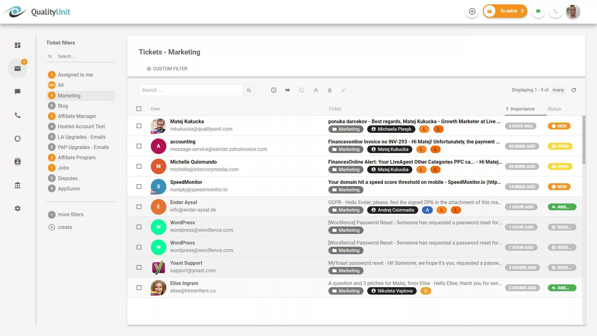 LiveAgent билетиране панел
