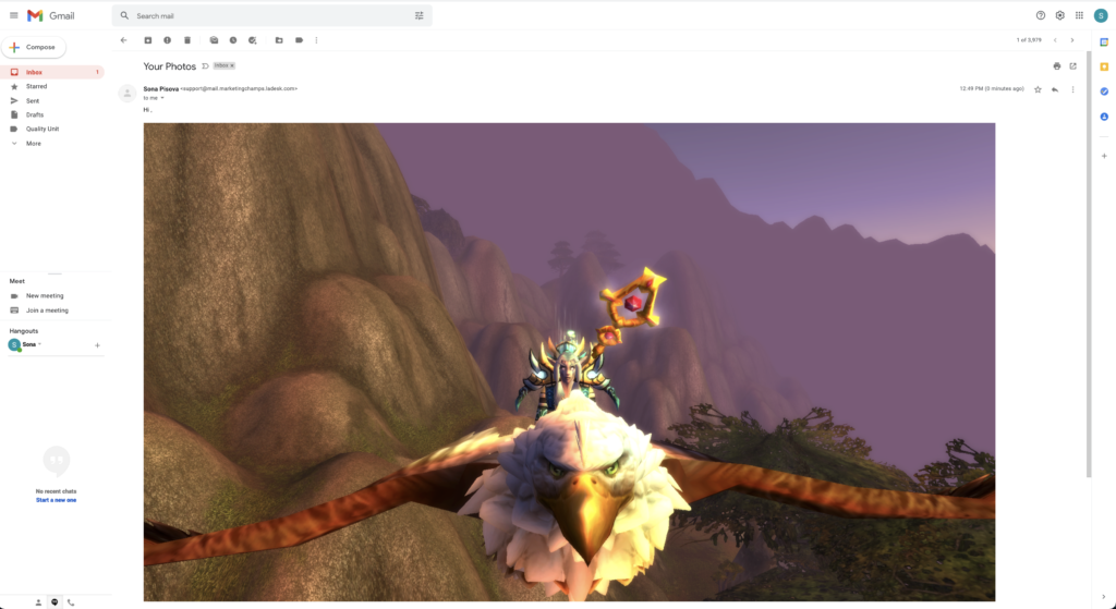 Пример на вградено поставено изображение в имейл