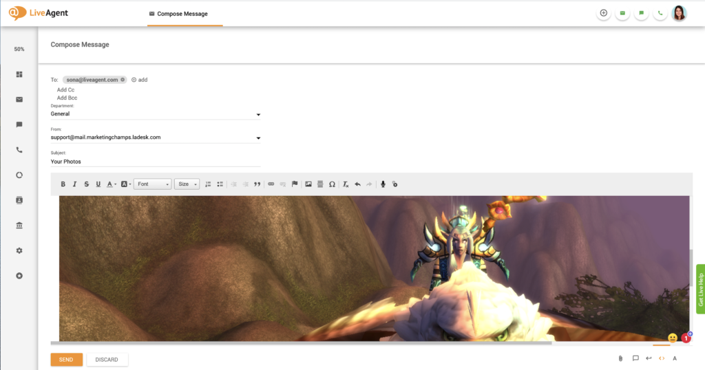 Поставяне на вградено изображение в LiveAgent