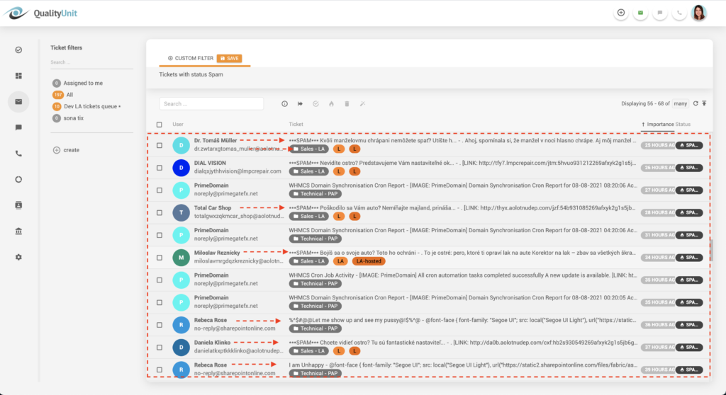 Филтриране на SPAM имейли в LiveAgent