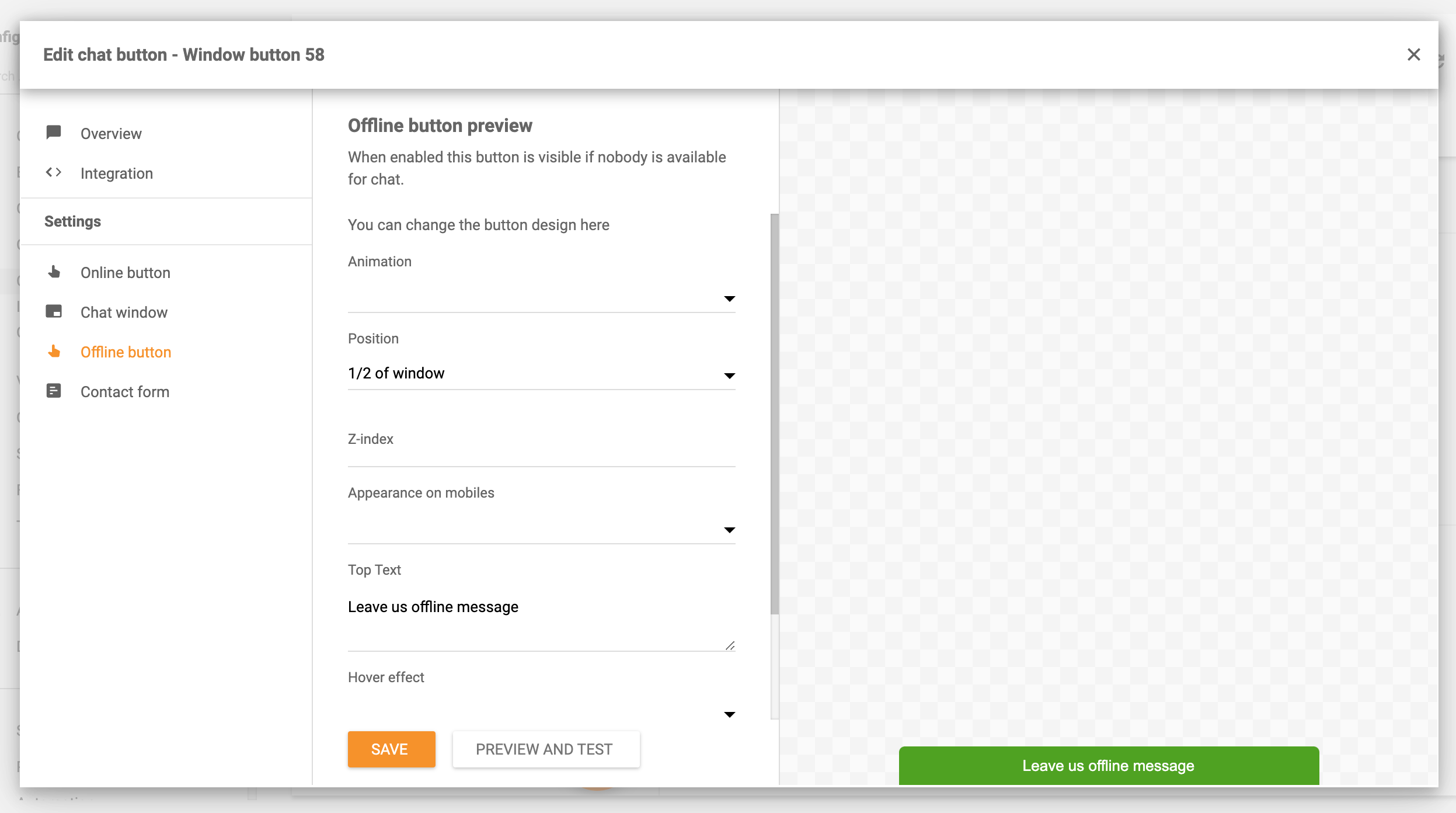 Настройки на офлайн бутон за чат LiveAgent