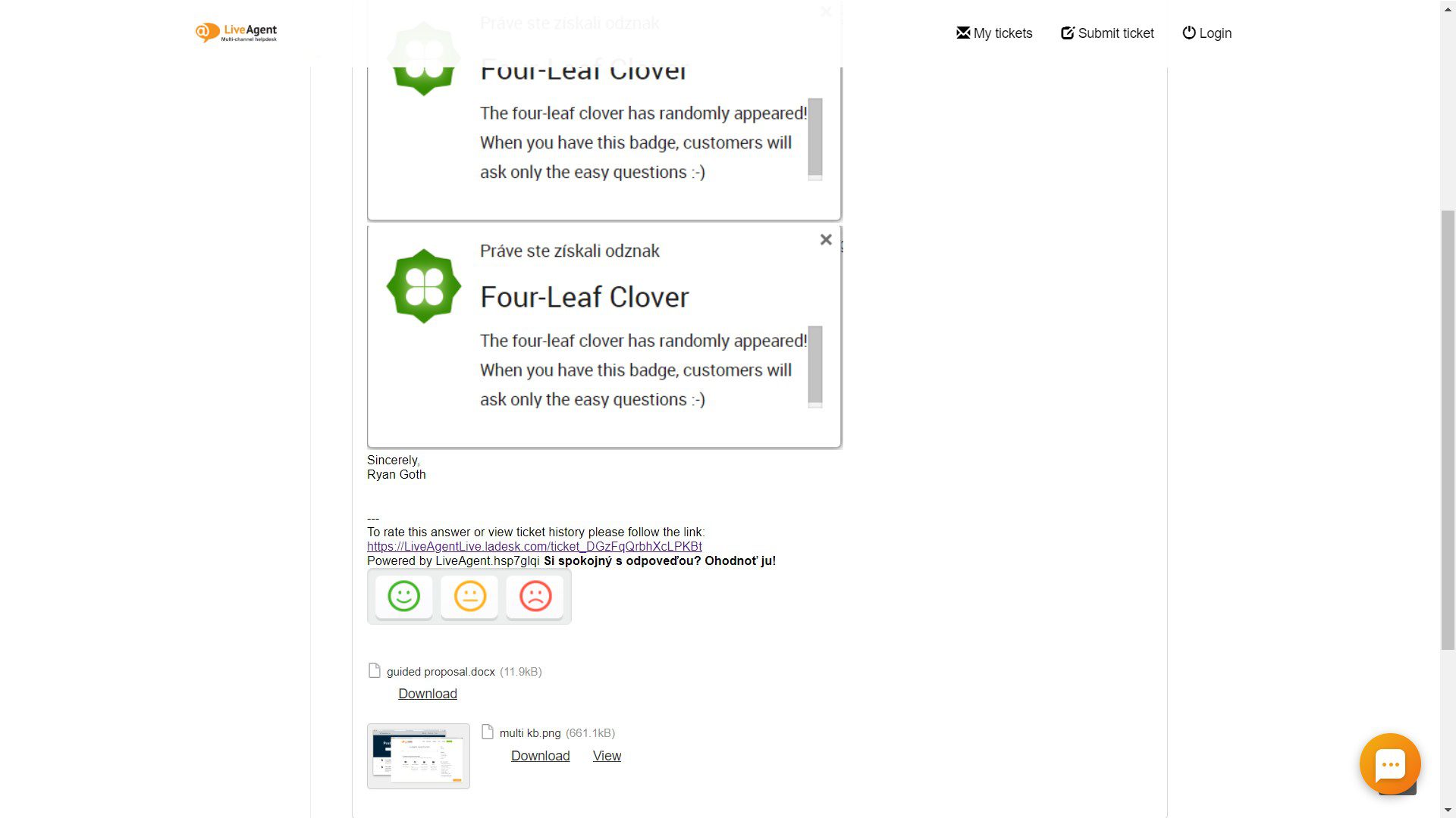 Изглед на онлайн историята на тикетите