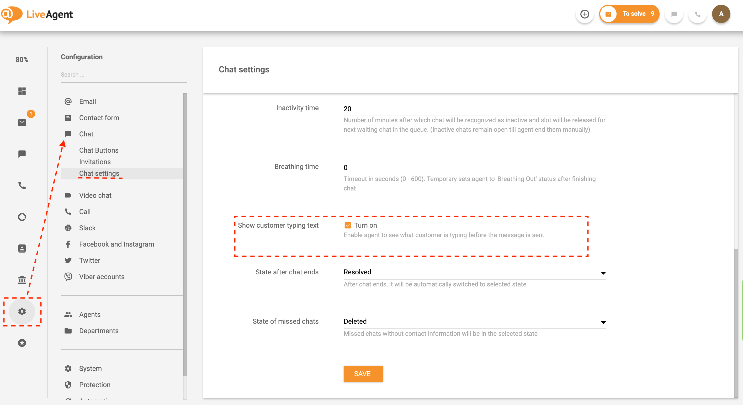 Настройки на преглед на писане в реално време в LiveAgent