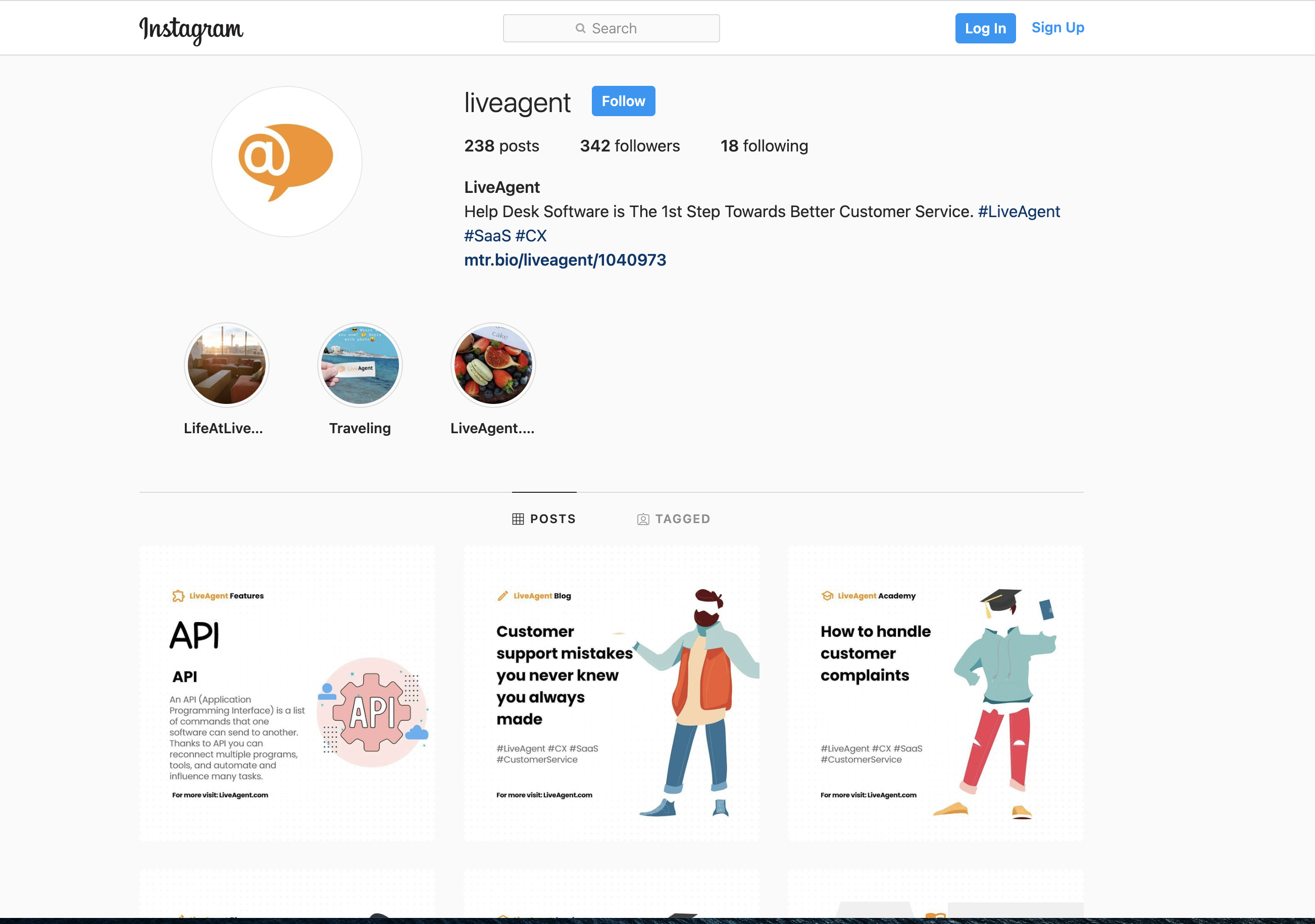 LiveAgent Instagram страница преглед