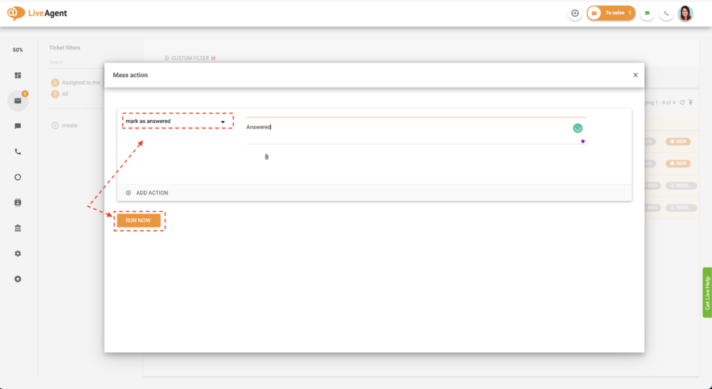 Избор на масово действие от списък