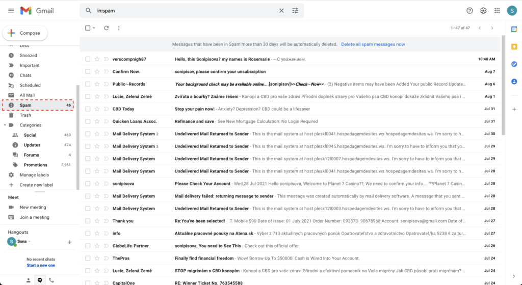 Папка SPAM в Gmail